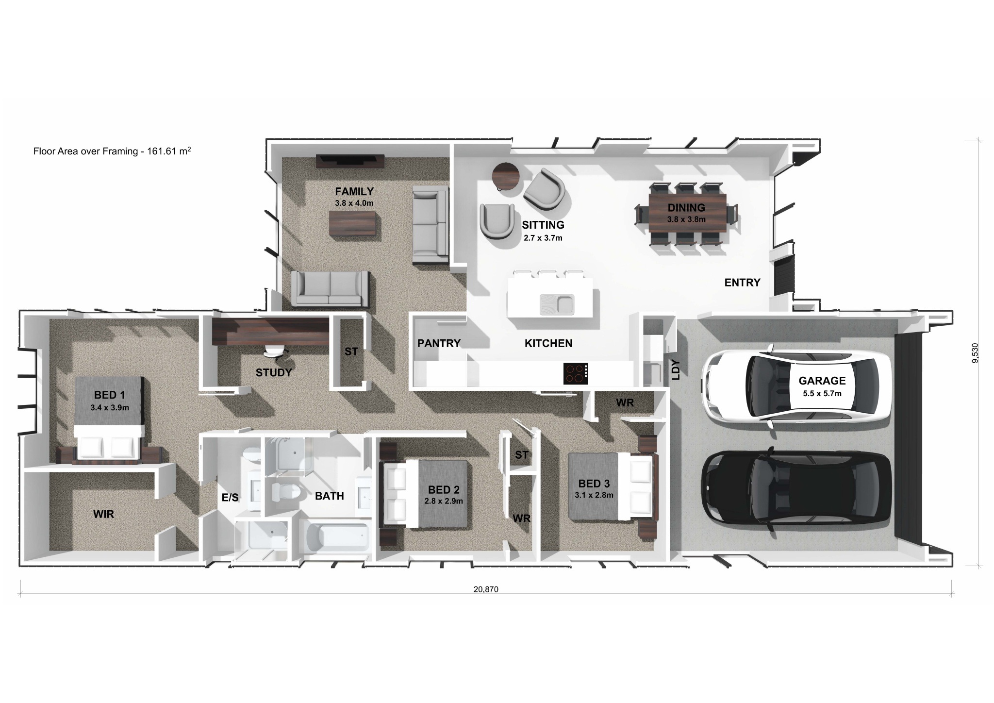  Generation Homes Modern House & Land Package in Ara Hills | $1,249,000 Chalton 3 D Floor Plan 