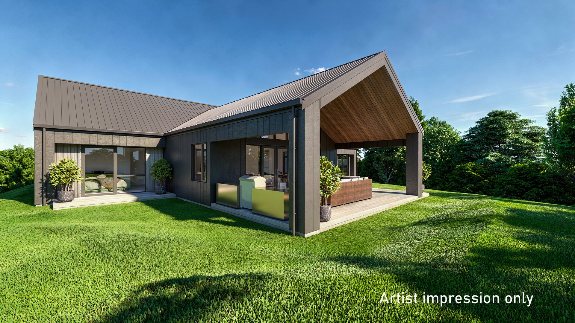  Generation Homes Contemporary Country Living with Space to Entertain Muriwai 3 D Render exterior 2 AI 