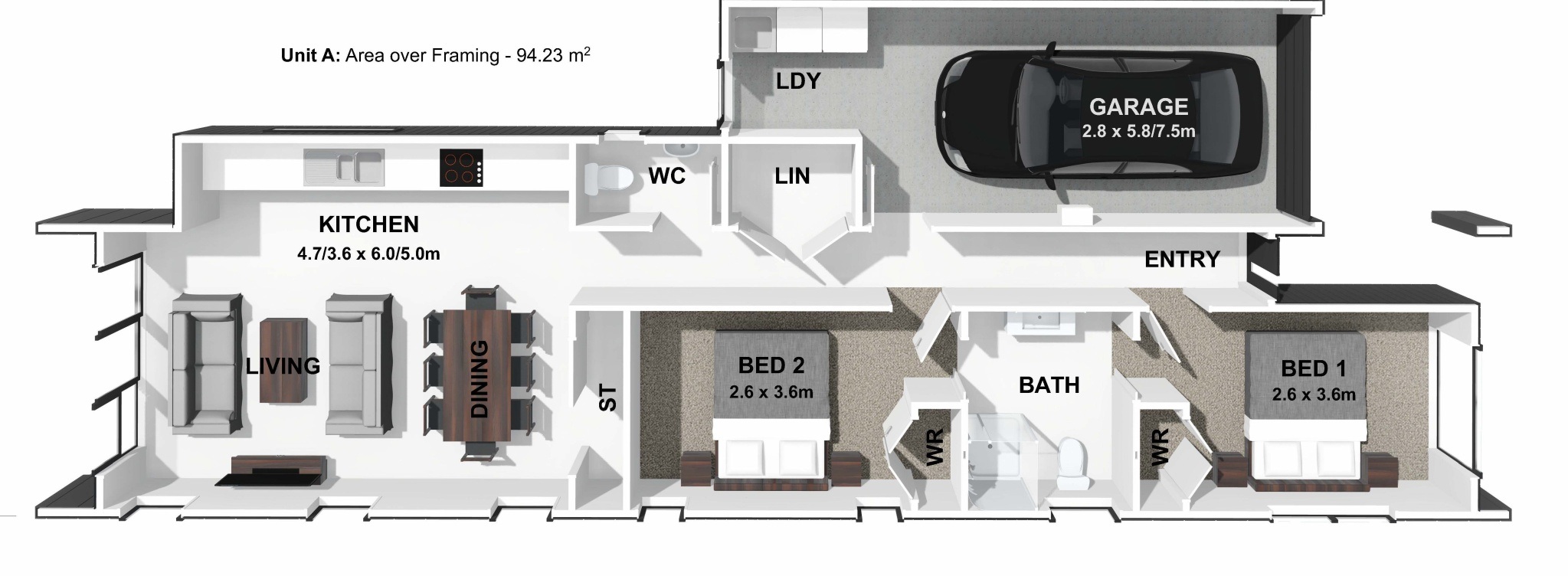  Generation Homes Lot 536A Stylish Duplex Homes – Secure One or Both! Lot 536 Greenhill Park 3 D Floor Plan Unit A 