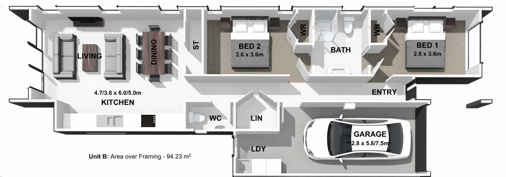  Generation Homes Lot 536B Stylish Duplex Homes – Secure One or Both! Lot 536 Greenhill Park 3 D Floor Plan Unit B 