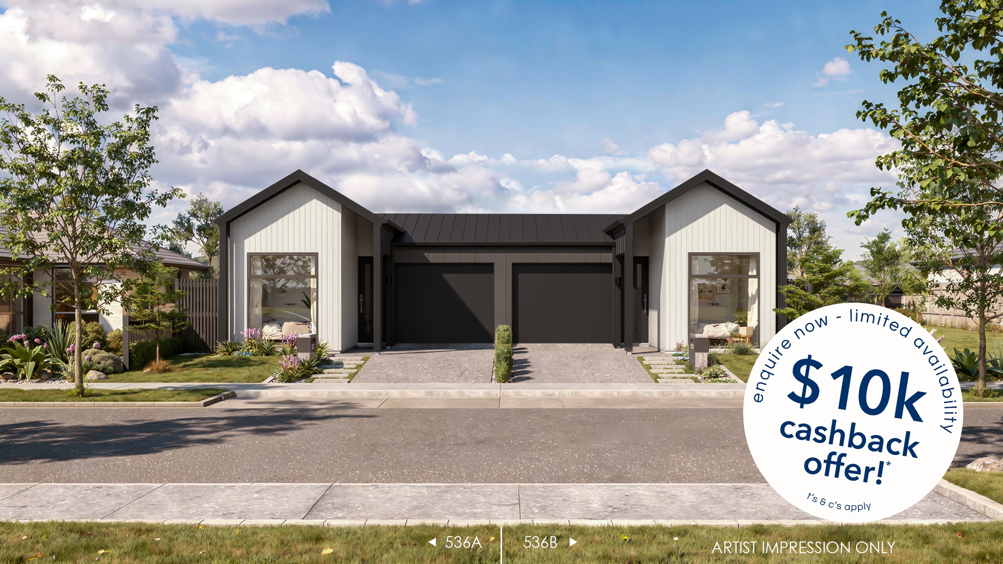  Generation Homes Lot 536B Stylish Duplex Homes – Secure One or Both! Render 2 Front Lot 536 Greenhill Park 