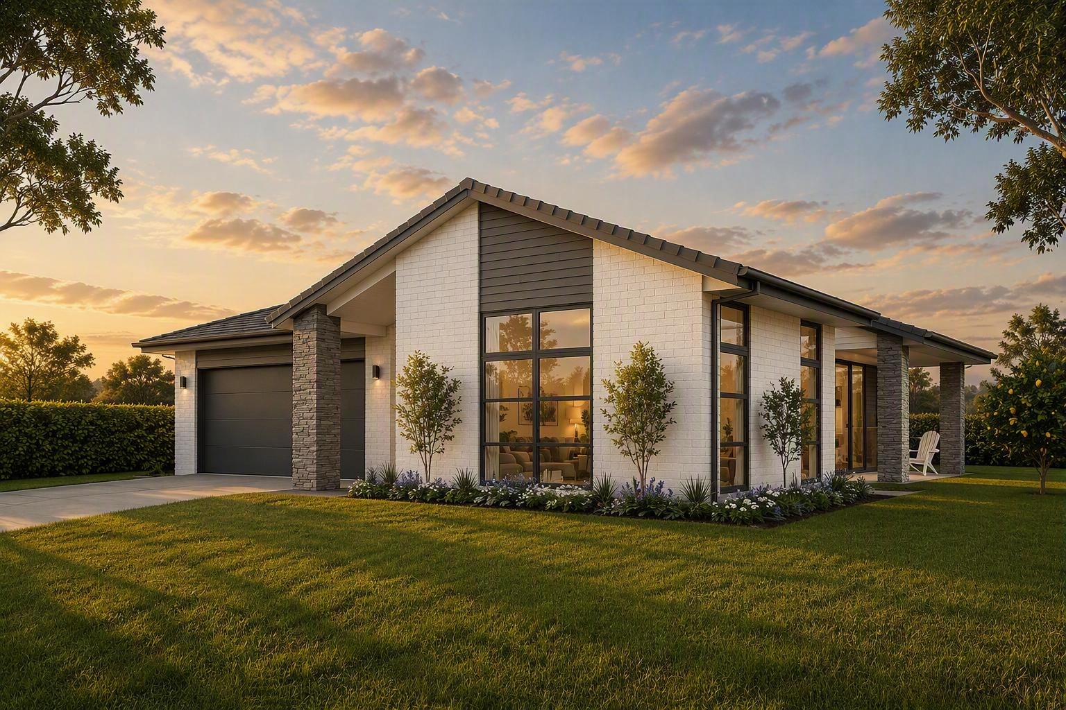  Generation Homes Sunshine, Space & Style in Matamata Sycamore Desinger Lighter Dusk 3 D Render View web 