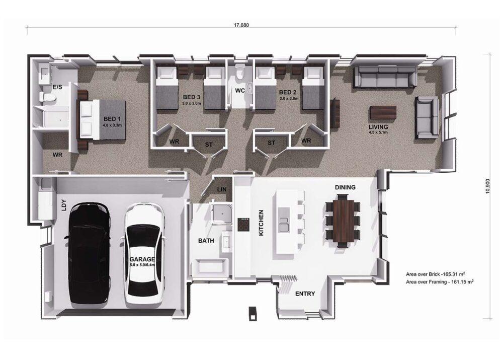  Generation Homes Corner Section Living - Maea Fields Te Awanui 3 D Floor Plan web 